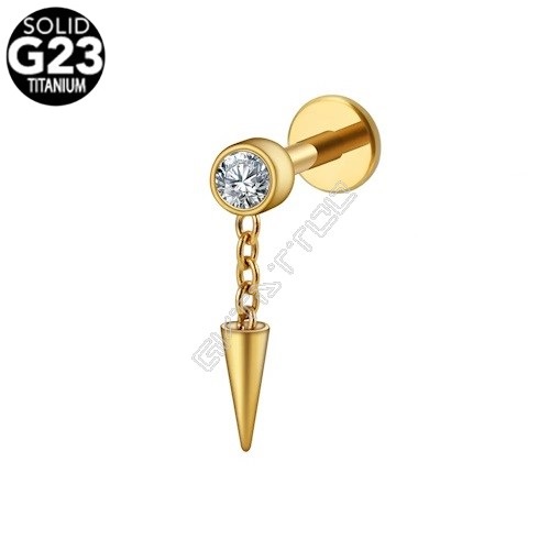 Piercing Titânio G23 Gold Color PVD Labret Rosca Interna Corrente Spike
